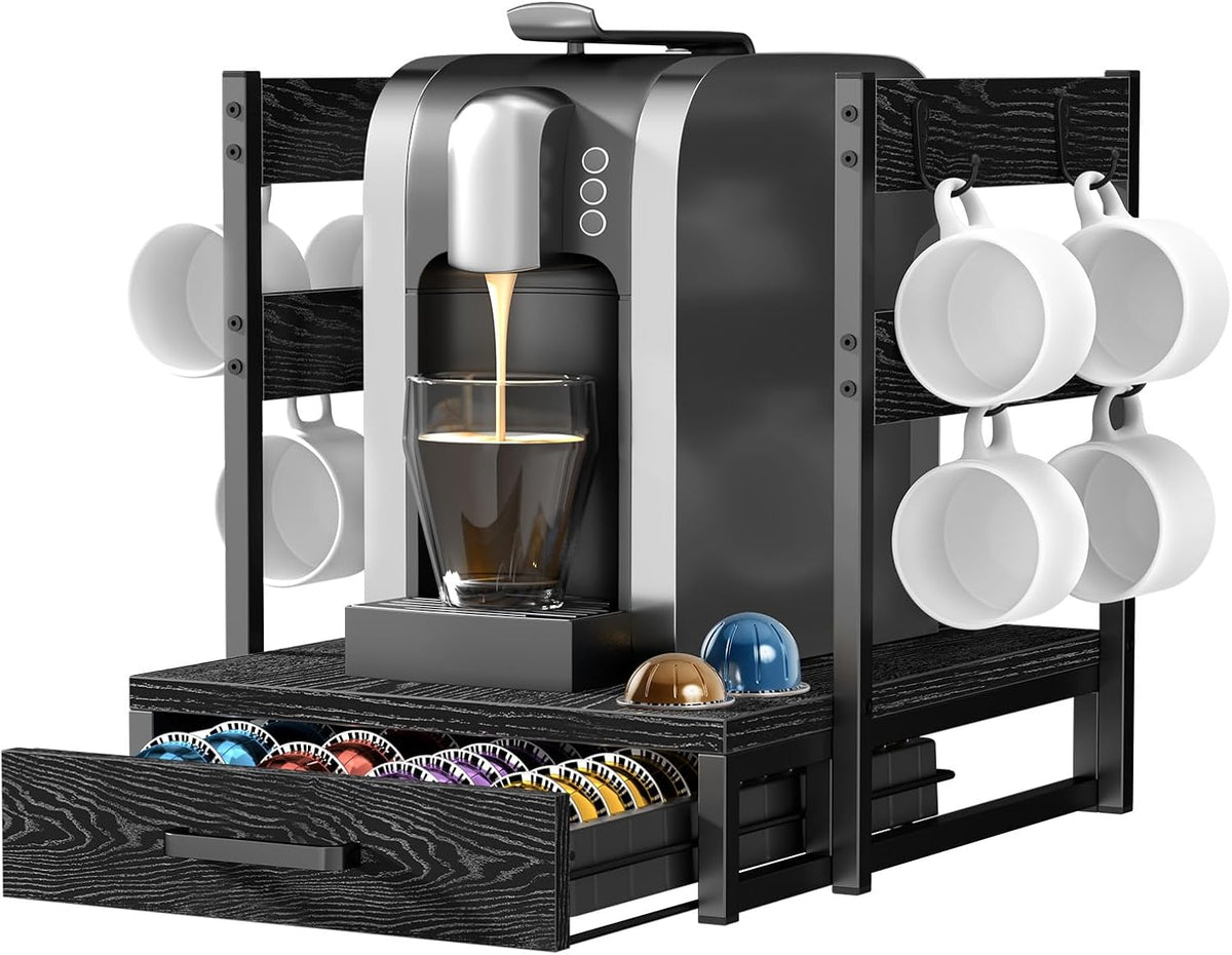Evermagin K Cup Holder, 35 Pod Capacity, Coffee Pod Holder Compatible with Keurig, Coffee Station Organizer for Countertop with Cup Rack, Rustic Brown