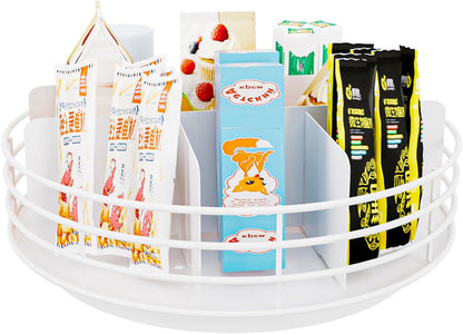 Snack Organizer - Versatile Snack Storage 2 Tier Lazy Susan with Convenient Grab-and-Go Design, Wood and Metal Snack Holder for Home, Office, Breakroom, 12.13" L x 12.13" W x 12.56" H