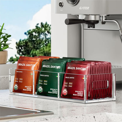FUCDTEFC Tea Bag Organizer, Small Clear Tea Bag Holder for Drawer Kitchen Cabinets Pantry Countertops Organizers Storage, BPA-Free Acrylic Coffee Pods, Sugar Packets,Plastic Teabag Bins Home Organizer