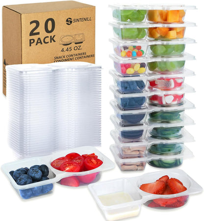 Reusable Snack Containers With Lids, Double Compartment Snack Pack Containers, Portion Control, Meal Prep, Ideal For On-The-Go Mini Sauce Boxes & Lunchable Snack Packs For Kids