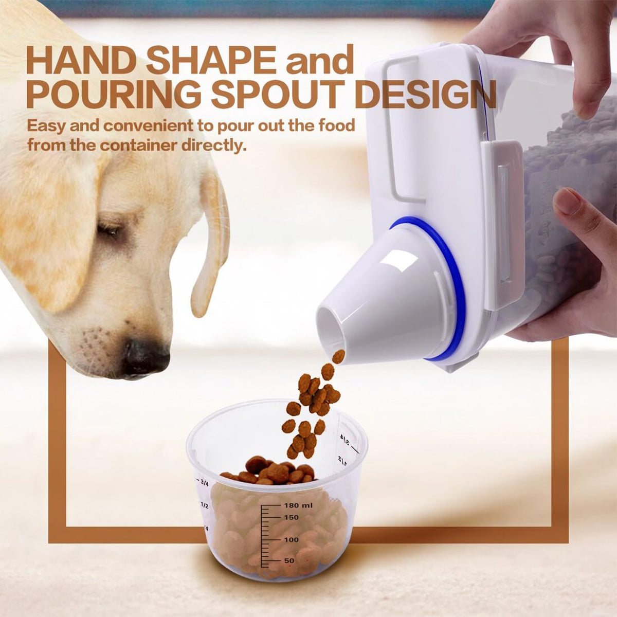 TIOVERY Upgraded Dog Food Storage Container Small, Cat Food Container Airtight, Pet Food Container Dispenser with Pour Spout, Measuring Cup and 4 Seal Buckles for Dogs, Cats, Birds (Grey)