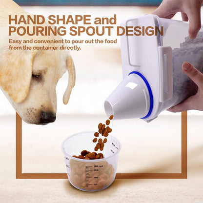TIOVERY Upgraded Dog Food Storage Container Small, Cat Food Container Airtight, Pet Food Container Dispenser with Pour Spout, Measuring Cup and 4 Seal Buckles for Dogs, Cats, Birds (Grey)