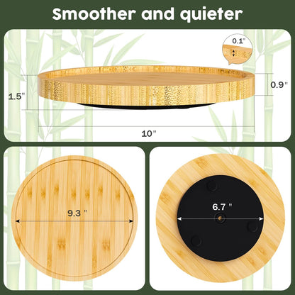 Lazy Susan Organizer, 10 Inch Non-Skid Bamboo Turntable Organizer for Salt Pepper Olive Oil and Spices Next to Stove, Wooden Lazy Susan for Table or Kitchen Countertop Organizer