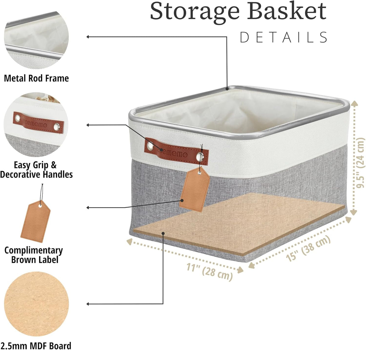DECOMOMO Storage Bins, Large Fabric Storage Baskets for Shelves, Decorative Linen Closet Organizer, 15 x 11 x 9.5 inches (Beige & White, 3 Pack)