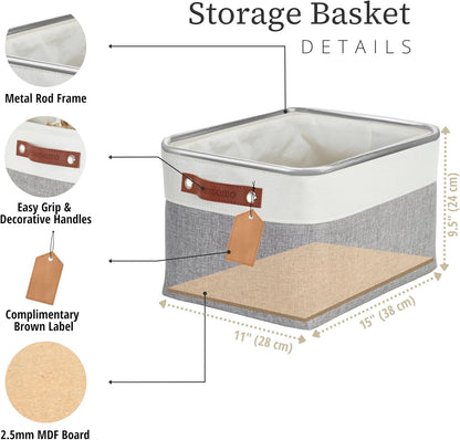 DECOMOMO Storage Bins, Large Fabric Storage Baskets for Shelves, Decorative Linen Closet Organizer, 15 x 11 x 9.5 inches (Beige & White, 3 Pack)