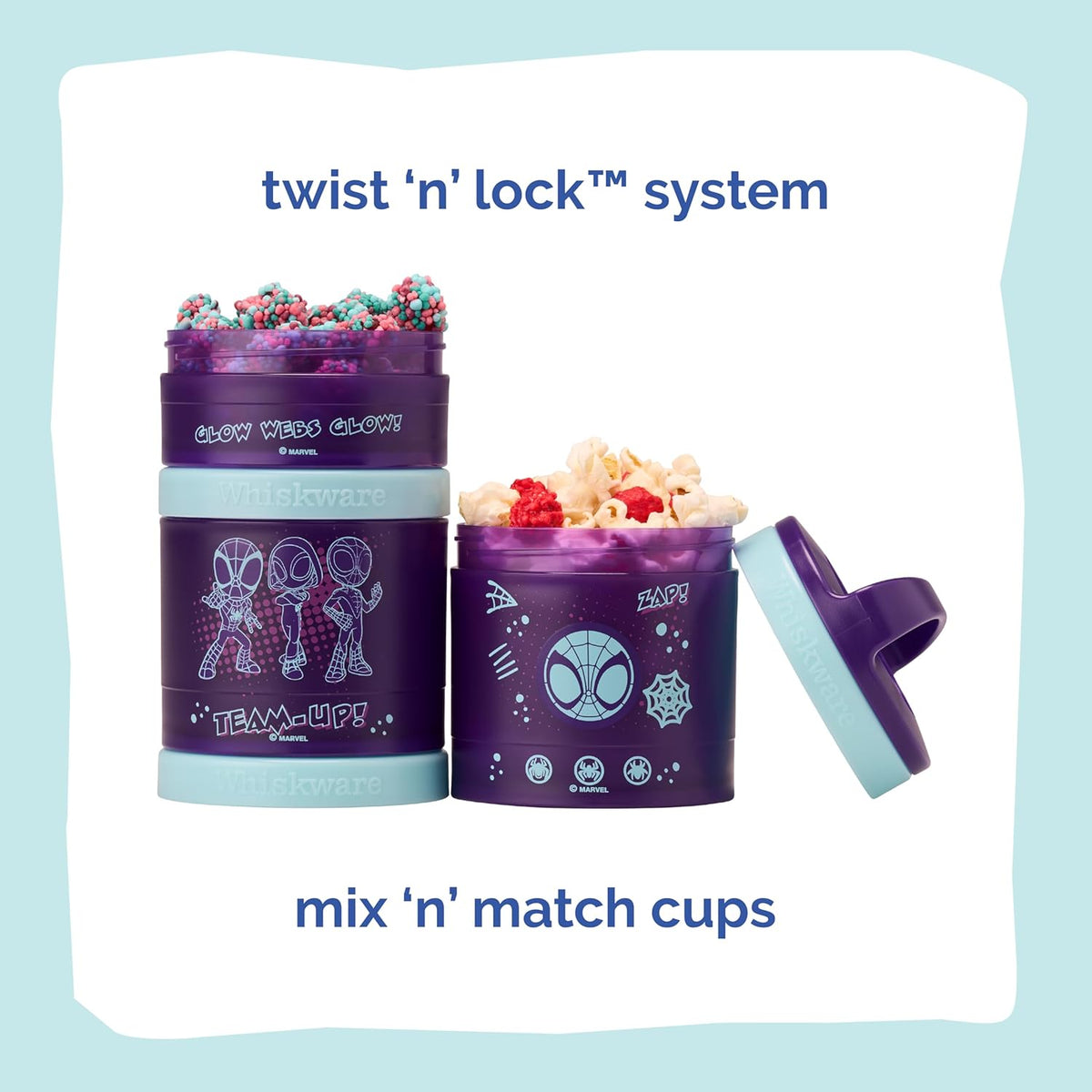 Whiskware Bluey Stackable Snack Containers for Babies, Toddlers, and Kids, 3 Stackable Snack Cups for School and Travel, Cupholder Friendly, Bluey and Bingo! Let’s Do This!