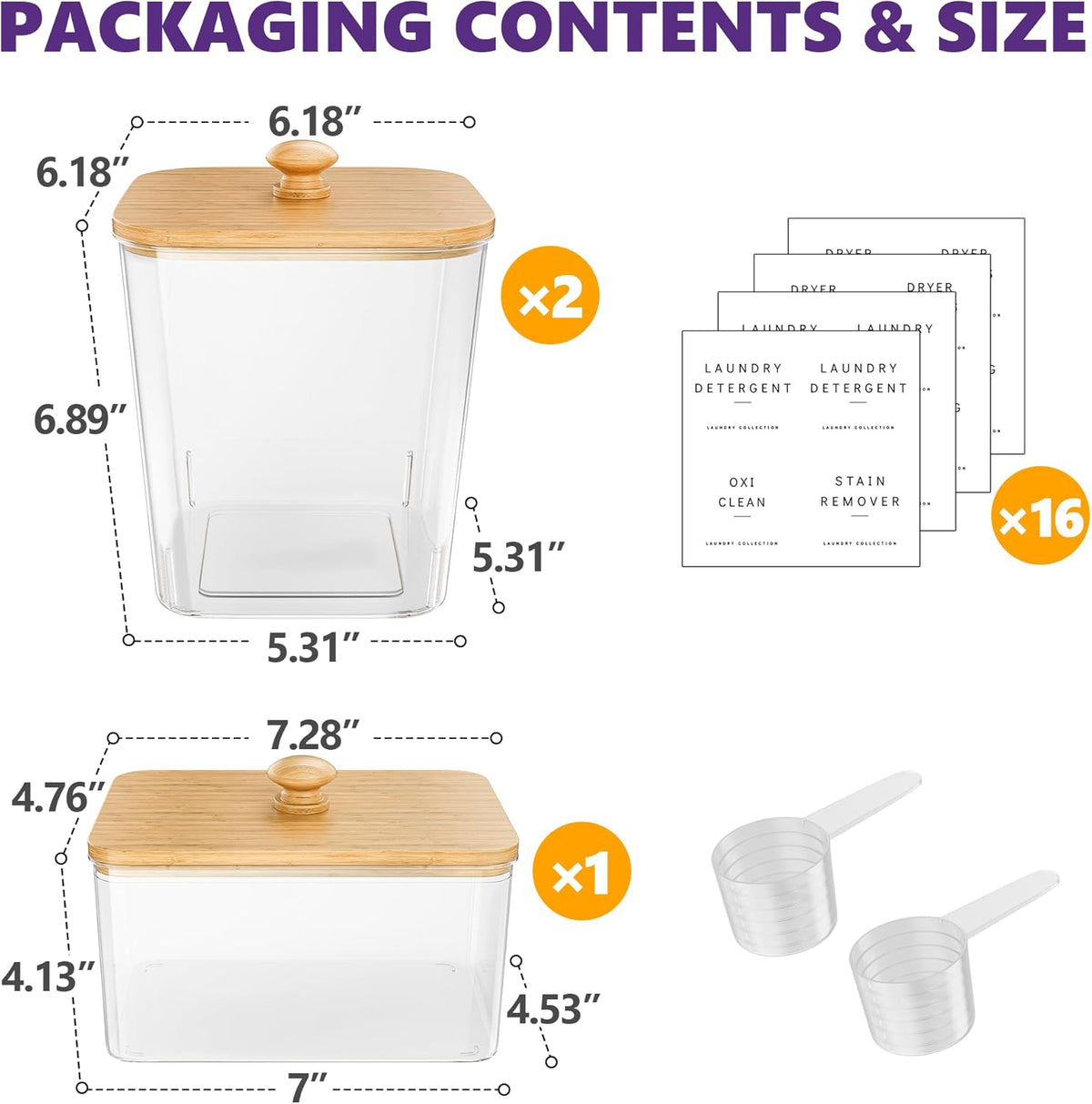 4 Pack Laundry Pods Container, Clear Laundry Room Organization Containers Essentials, Large Detergent Powder Storage Containers Black Wooden Lids & Labels Signs, Home Acrylic Laundry Pods Holder