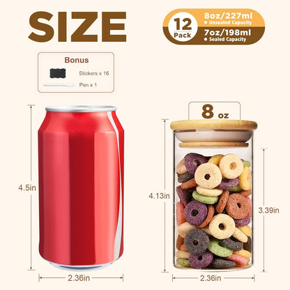 SHOWIN Glass Food Storage Jars Square 37oz, 4 Pack Glass Jars With Bamboo Lids, Kitchen Storage Containers For Spice, Candy, Cookie, Storage For Pantry Organizers