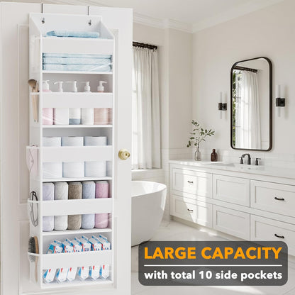 SpaceAid Over The Door Organizer with 5 Large Pockets and 10 Mesh Side Pockets, 5 Layers Door Organizer Hanging with Clear Window for Bedroom, Bathroom, Pantry and Nursery, Gray