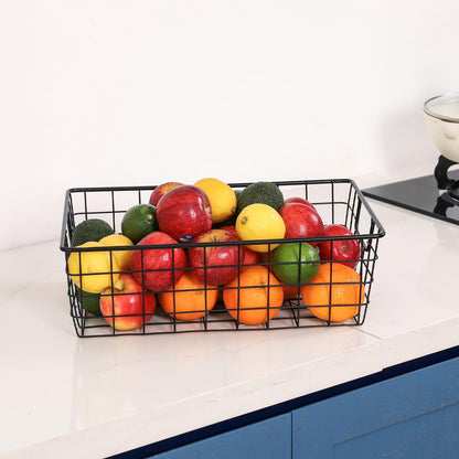 3 Pack Extra Large Wire Basket with Metal Handles, Metal Basket for organizers and storage, Wire Storage Baskets for Pantry, Cabinet, Fridge, Kitchen, Wardrobe, Garage, Bathroom, Black