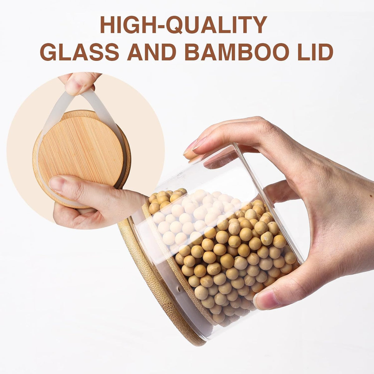 SHOWIN Glass Food Storage Jars Square 37oz, 4 Pack Glass Jars With Bamboo Lids, Kitchen Storage Containers For Spice, Candy, Cookie, Storage For Pantry Organizers
