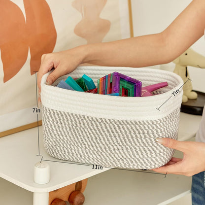 R RUNKA Small Cotton Rope Basket – Storage Bin for Organizing (10.6" x 6.7" x 6.7"), Bathroom Storage Basket for Shelf, Counter & Closet（Beige）