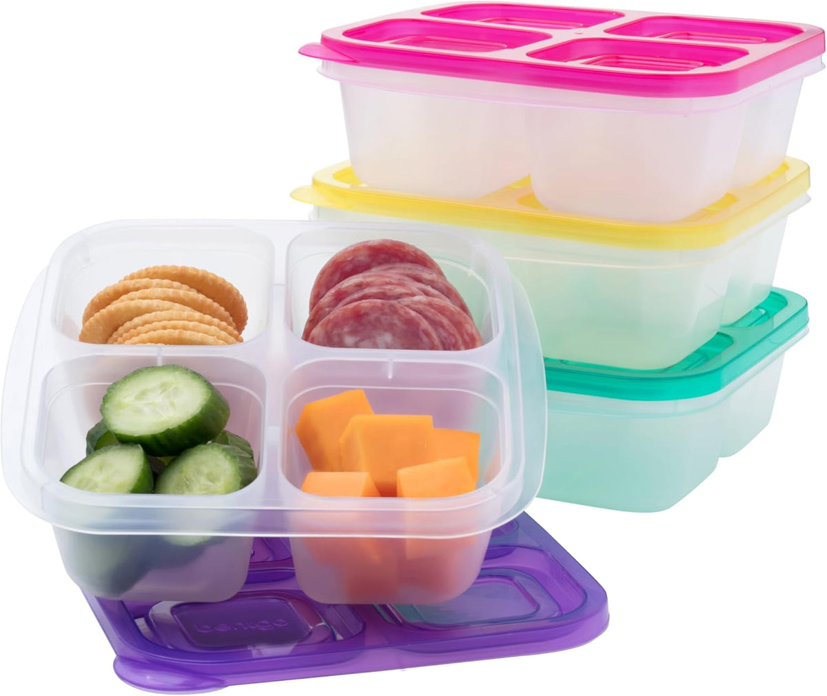 Bentgo Easyboxes 4-Compartment Snack Containers - 8-Piece Set with 4 Trays & 4 Custom-Fit Lids to Seal in Freshness - Reusable Food Storage & Meal Prep Bento BPA-Free Containers (Brights 4-Pack)
