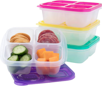 Bentgo Easyboxes 4-Compartment Snack Containers - 8-Piece Set with 4 Trays & 4 Custom-Fit Lids to Seal in Freshness - Reusable Food Storage & Meal Prep Bento BPA-Free Containers (Brights 4-Pack)