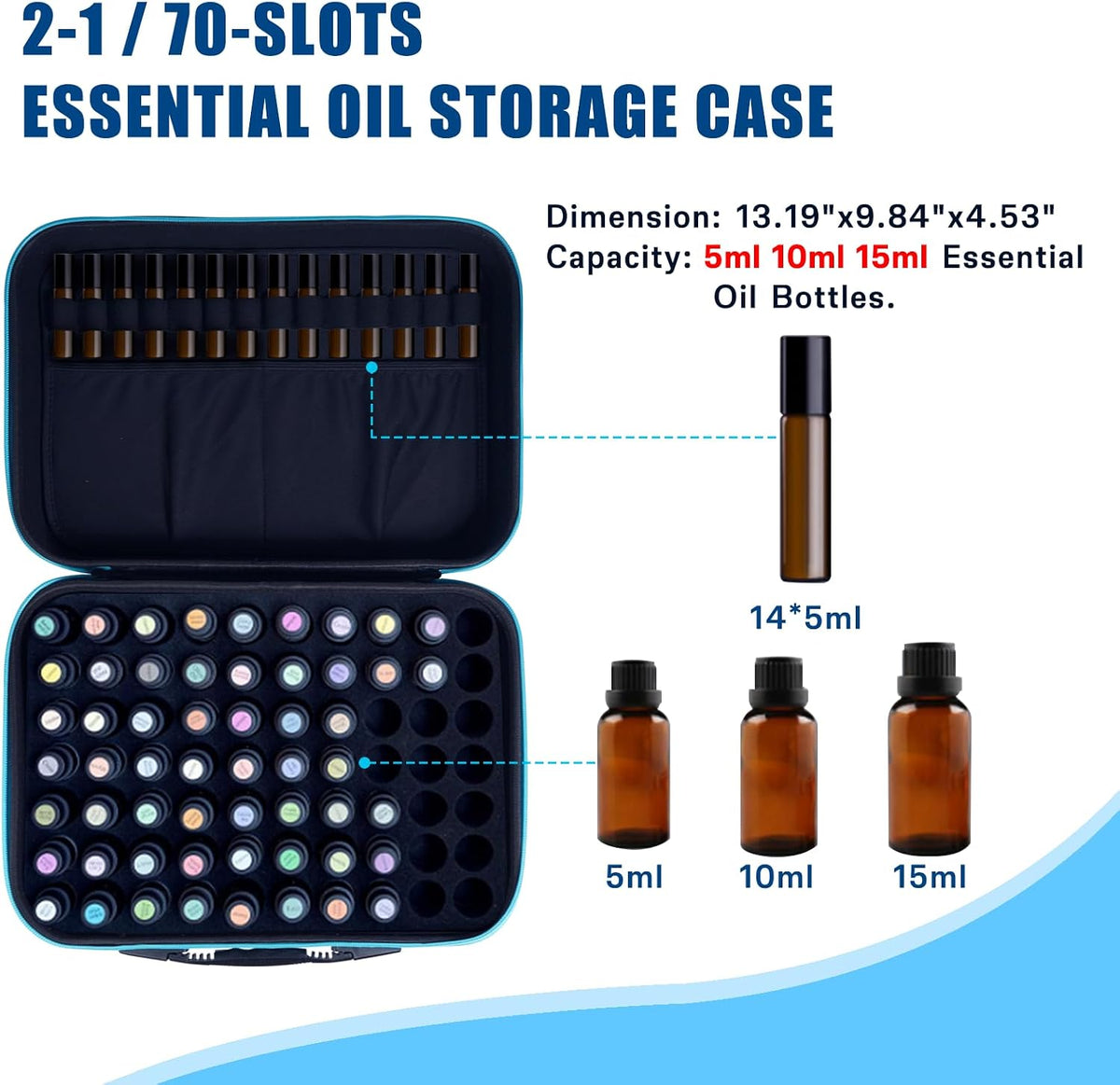 Essential Oil Storage Holder Organizer Carrying Case - 30 Bottles | Hard Shell Essential Oils Box Holds 5ml 10ml 15ml Bottle Travel Bag with Labels & Foam Insert for doTERRA & Young Living