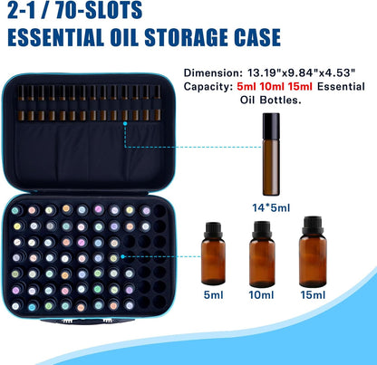 Essential Oil Storage Holder Organizer Carrying Case - 30 Bottles | Hard Shell Essential Oils Box Holds 5ml 10ml 15ml Bottle Travel Bag with Labels & Foam Insert for doTERRA & Young Living