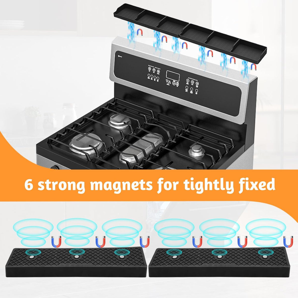 Magnetic Stove Top Shelf, Over the Stove Shelf Spice Rack & Spice Organizer – 30" Heat Resistant Silicone Stove Shelf, No Drill Kitchen Storage Organizer for Gas/Electric Stoves & Small Kitchens