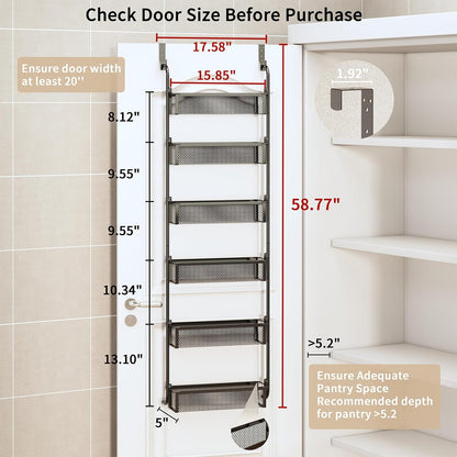 Over the Door Pantry Organizer, 6-Tier Pantry Door Organization and Storage, Over the Door Spice Rack, Home & Kitchen Storage Shelves for Cabinet, Black