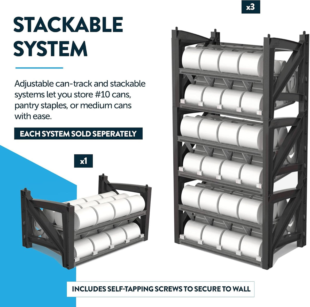 Shelf Reliance Cansolidator Pantry Plus - Can Organizer for Pantry, Stackable Soda Can Storage for Kitchen, Holds 60 Cans of Food or Soda