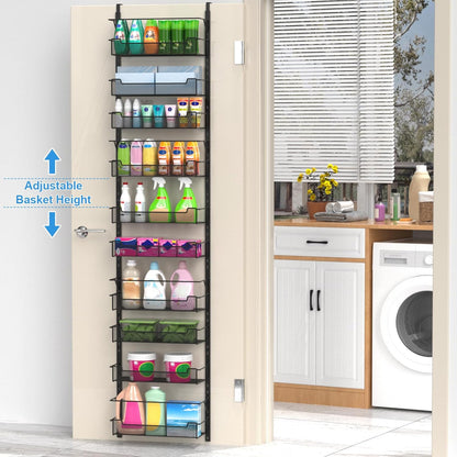 VyGrow 12.3" W Narrow Over the Door Pantry Organizer, 6-Tier Over the Door Organizer with Adjustable Basket, Pantry Door Organization for Pantry Kitchen Storage Room Spice Rack, White