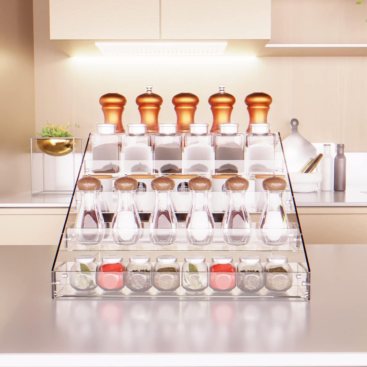 Tiered Spice Rack Acrylic, 7 Tier Clear Spice Rack Organizer for Cabinet, Vertical Spice Rack Shelf Durable Kitchen Seasoning Organizer for Countertop, Cabinet, Pantry, Kitchen Storage (7 Tier)