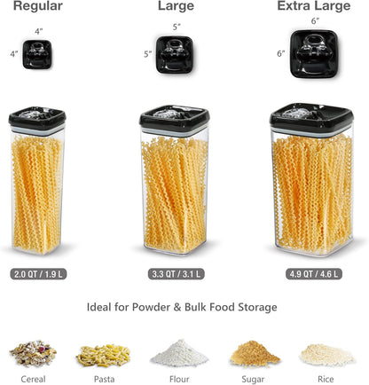 Felli Flip Tite Storage Container with Built-In Spoon & Airtight Lid 5” Large-M Ring Flip Top, Stackable Acrylic Canister for Sugar Flour Powder, Kitchen Pantry Organizer (1.8qt), 2 spoons