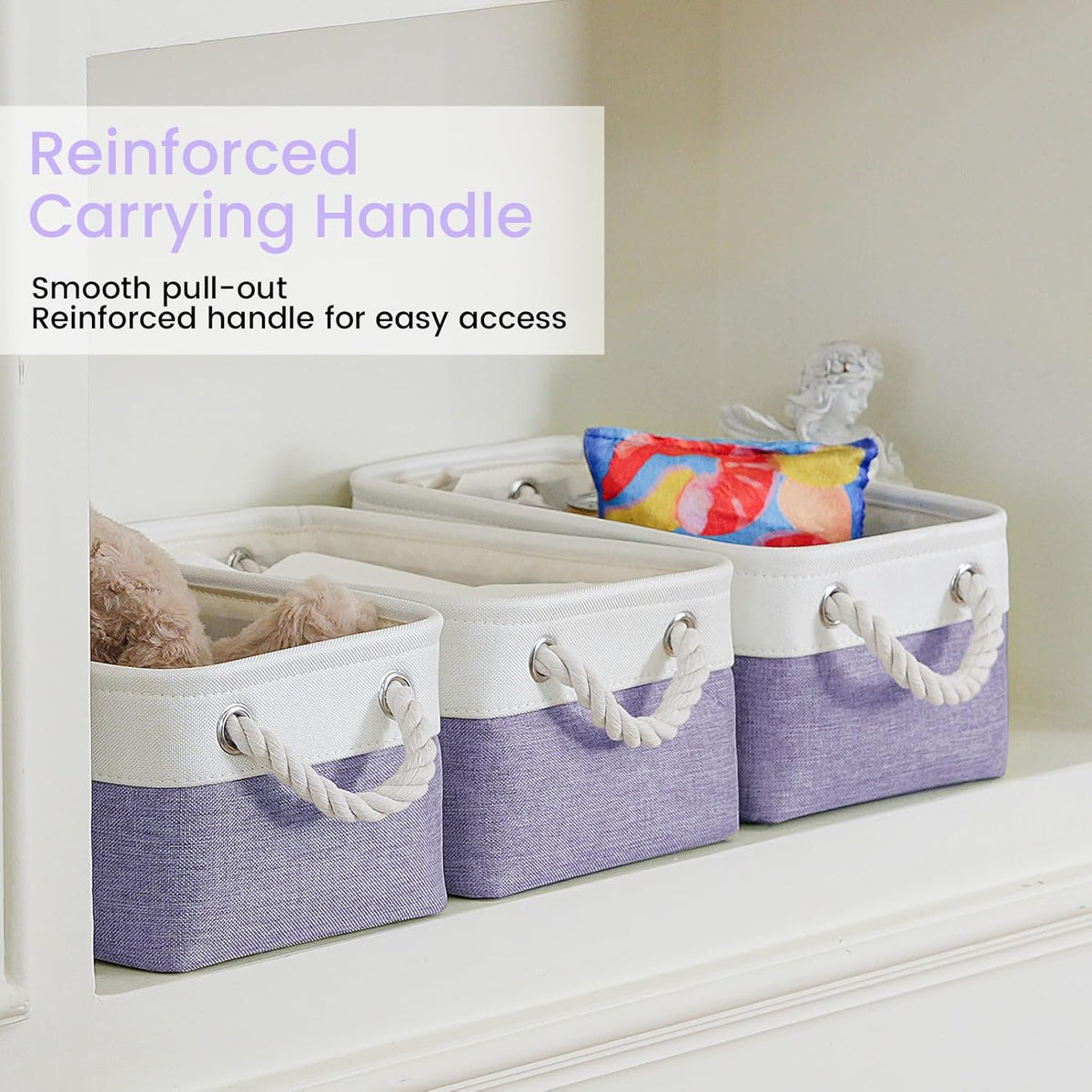 Large Storage Baskets- 15.7x11.8x8.26 inch Storage Bins for Shelves and Closet Organizing, Foldable Fabric Bin for Home Organization Clothes and Laundry (3-Pack, White&Khaki)