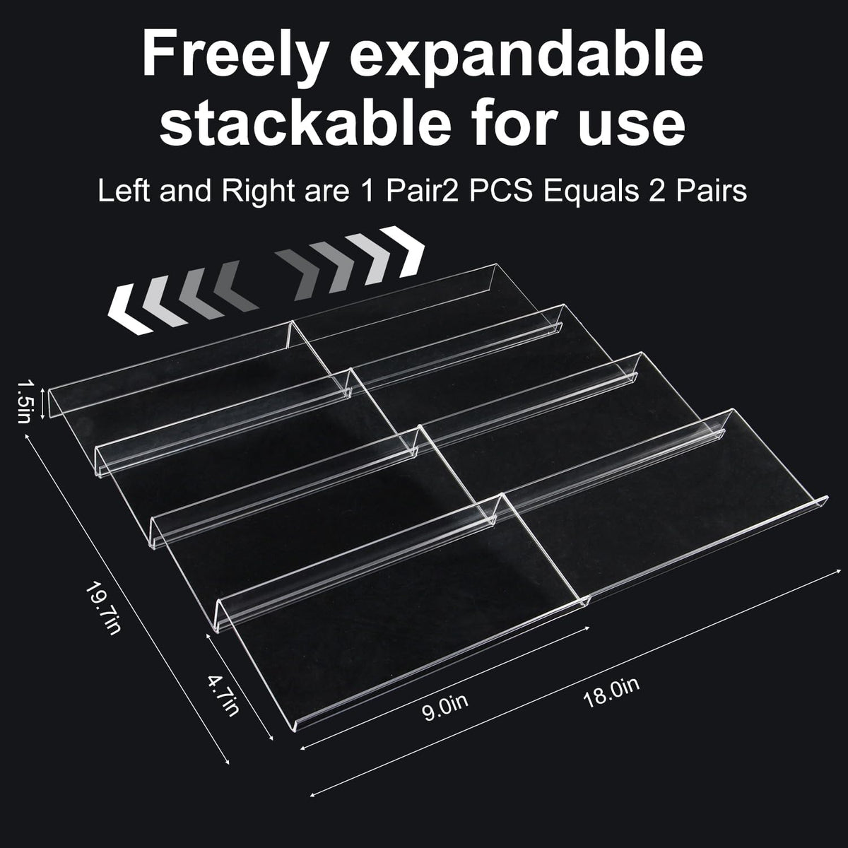 Expandable Acrylic Spice Drawer Organizer – 4-Tier Clear Seasoning Rack Insert for Kitchen Drawers, Adjustable from 9" to 18", Fits Most Spice Jars (Jars Not Included)