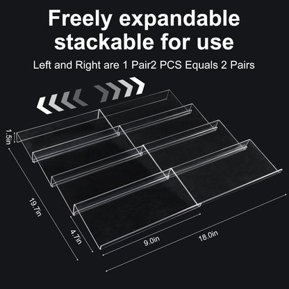 Expandable Acrylic Spice Drawer Organizer – 4-Tier Clear Seasoning Rack Insert for Kitchen Drawers, Adjustable from 9" to 18", Fits Most Spice Jars (Jars Not Included)