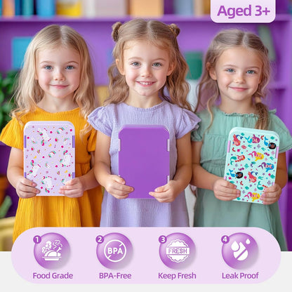 Bento Lunch Box for Kids, 6 Compartments BPA Free, Dishwasher Safe Back to School Snack Bento Lunch Containers Boxes, Ideal Portion Sizes for On-the-Go Meal, Ages 3+, School, Green Patterned