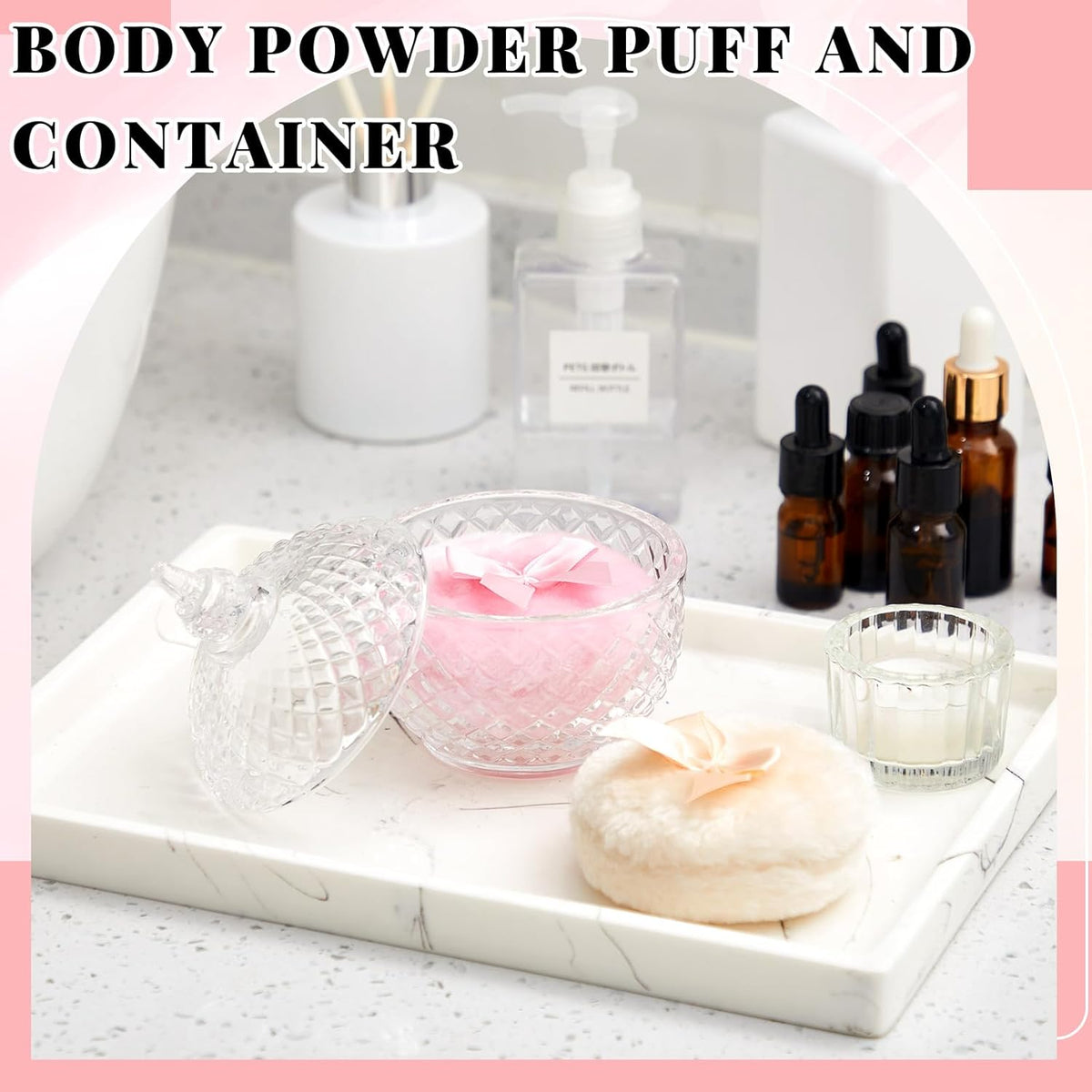 Tioncy 3 Pcs Large Body Powder Puff and Container Valentine's Day gift Powder Container with Puff Crystal Case Soft Washable Reusable Velour Face Body Glitter Wet Dry Makeup (Classic,Clear)