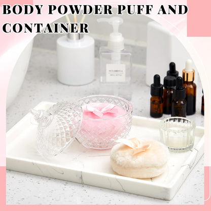 Tioncy 3 Pcs Large Body Powder Puff and Container Valentine's Day gift Powder Container with Puff Crystal Case Soft Washable Reusable Velour Face Body Glitter Wet Dry Makeup (Classic,Clear)