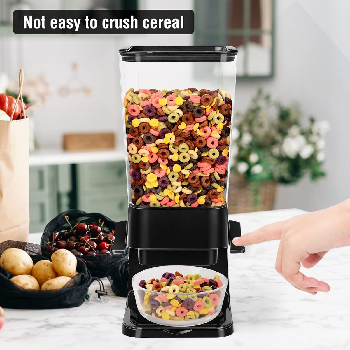 Cereal Dispenser Countertop,5.5L Cereal Containers Storage Dispenser for Pantry,Dry Food Storage Rice Containers,Candy Dispenser,Snack Organizer Machine for Grains, Nuts,Oatmeal, Pet Food White