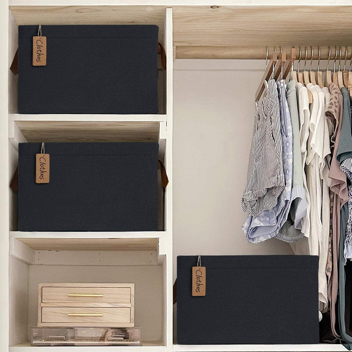 CHICVITA Large Storage Baskets for Shelves, Fabric Storage Bins with Metal Frame, Closet Organizers and Storage Boxes for Clothes Toy, Beige