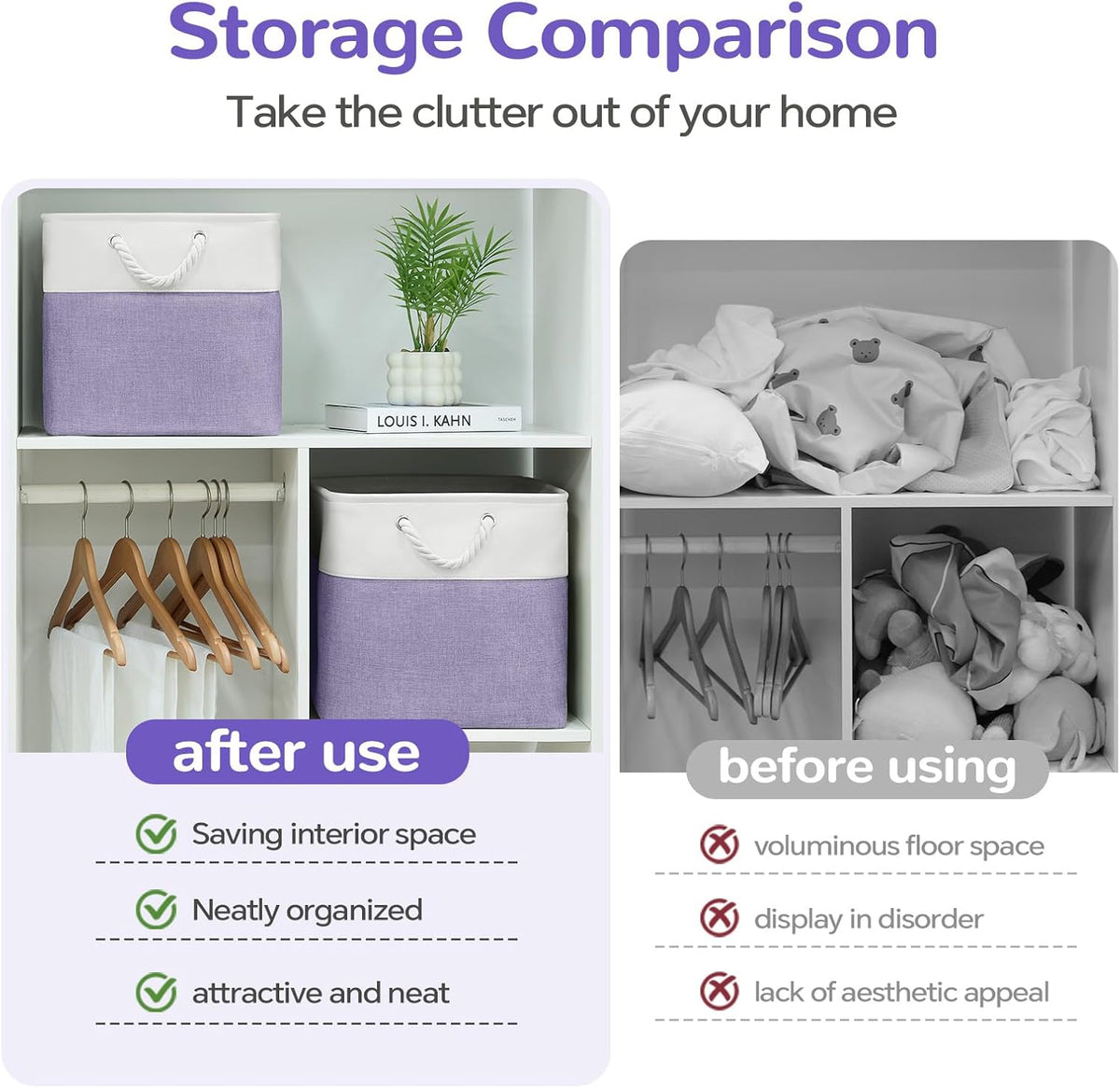 Large Storage Baskets- 15.7x11.8x8.26 inch Storage Bins for Shelves and Closet Organizing, Foldable Fabric Bin for Home Organization Clothes and Laundry (3-Pack, White&Khaki)