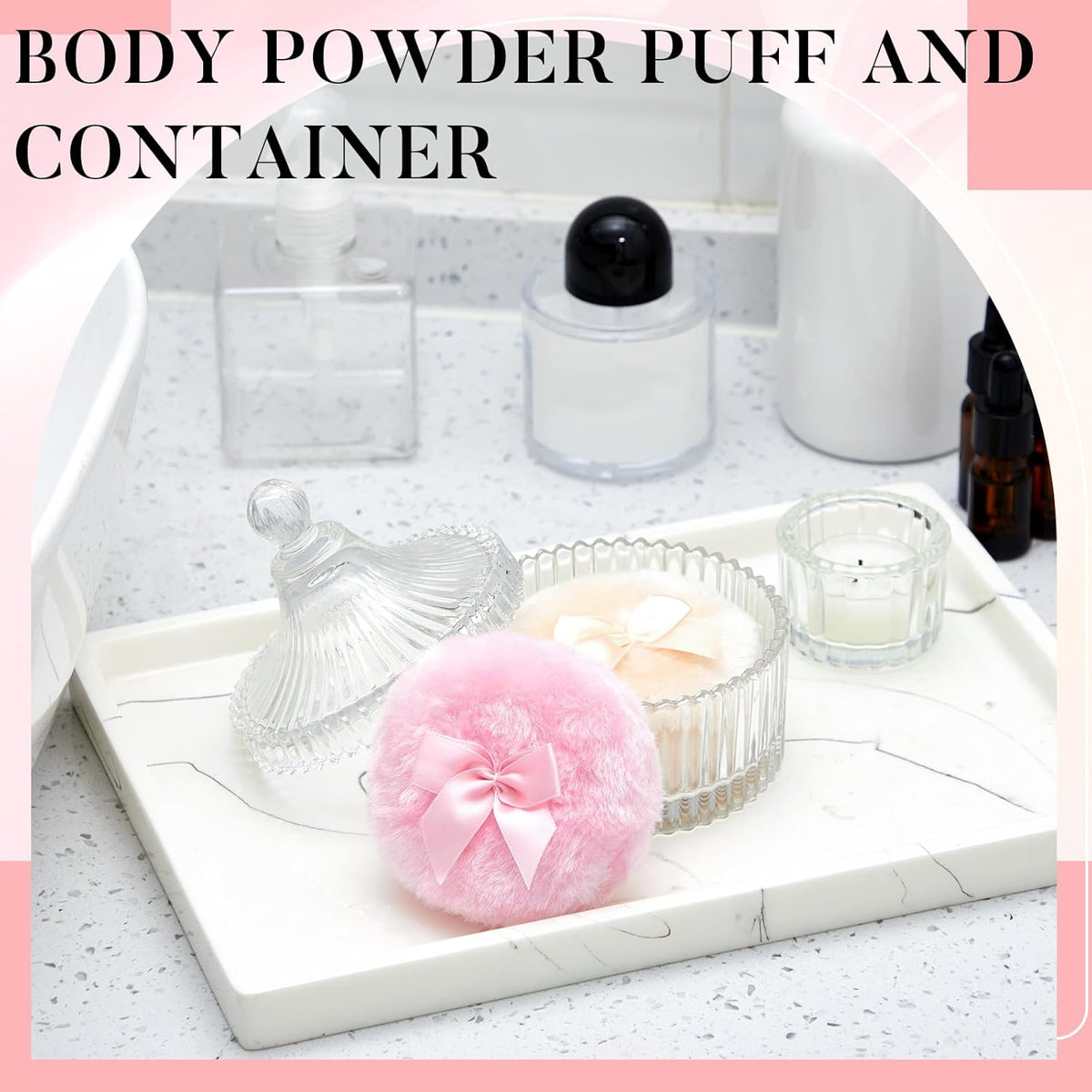 Tioncy 3 Pcs Large Body Powder Puff and Container Valentine's Day gift Powder Container with Puff Crystal Case Soft Washable Reusable Velour Face Body Glitter Wet Dry Makeup (Classic,Clear)