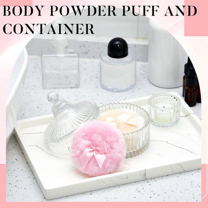 Tioncy 3 Pcs Large Body Powder Puff and Container Valentine's Day gift Powder Container with Puff Crystal Case Soft Washable Reusable Velour Face Body Glitter Wet Dry Makeup (Classic,Clear)