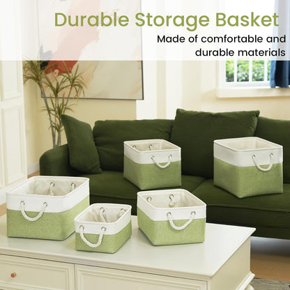 Large Storage Baskets- 15.7x11.8x8.26 inch Storage Bins for Shelves and Closet Organizing, Foldable Fabric Bin for Home Organization Clothes and Laundry (3-Pack, White&Khaki)