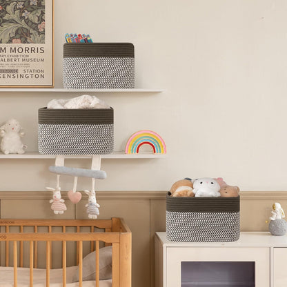 4 Pack Storage Baskets for Organizing, Woven Baskets for Shelves - Perfect for Toys, Books, Towels, and Clothes, Durable Gift Basket Bins Toy Storage, 12.7''Lx9''Wx7.8''H, Brown & White