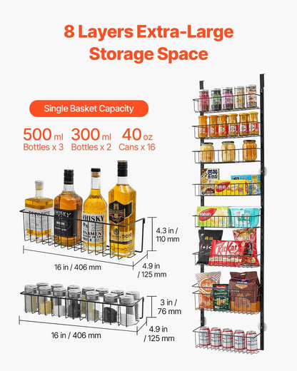 VEVOR Over the Door Pantry Organizer, 10-Tier Pantry Organization and Storage, Heavy-Duty Steel Hanging Spice Rack, Adjustable Wall Seasoning Shelves, for Home Kitchen Laundry Room Bathroom, White