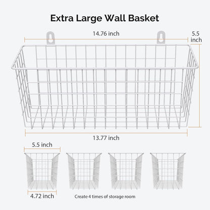 MaraFansie [Extra Large] Wire Basket Hanging Wall Organizer Cabinet Storage Basket Wall Mounted Shelves Rustic Farmhouse Decor for Home Kitchen Bathroom, BLACK