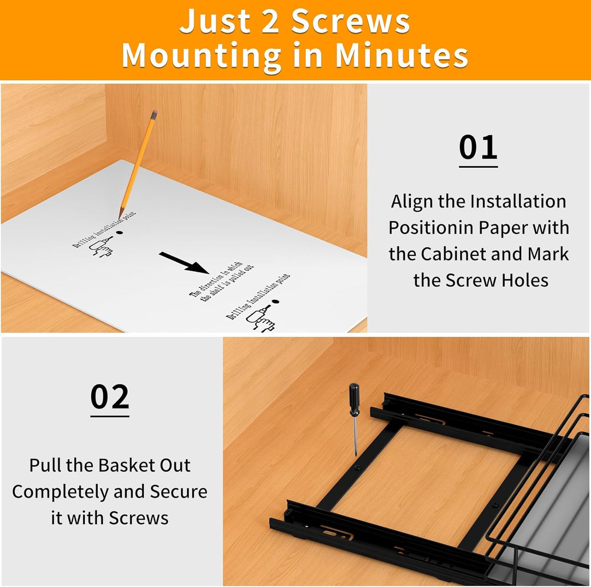 BOIVSHI 2-Tier Spice Rack, Pull Out Cabinet Organizer Spice Racks Height Adjustable Heavy Duty Metal Basket for Inside Cabinets & Pantry Closet(9.5''Wx10.5''Dx9.5''H)