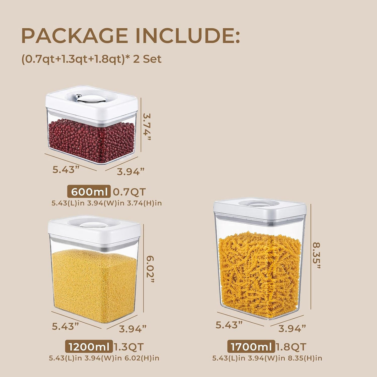 UFORU Food Storage Containers with Twist-lock Lids,2.6Qt 2Pcs Airtight Food Storage Containers, BPA-Free Stackable Kitchen Pantry Organizers and Storage, Rotary Opening Flour and Sugar Container Sets