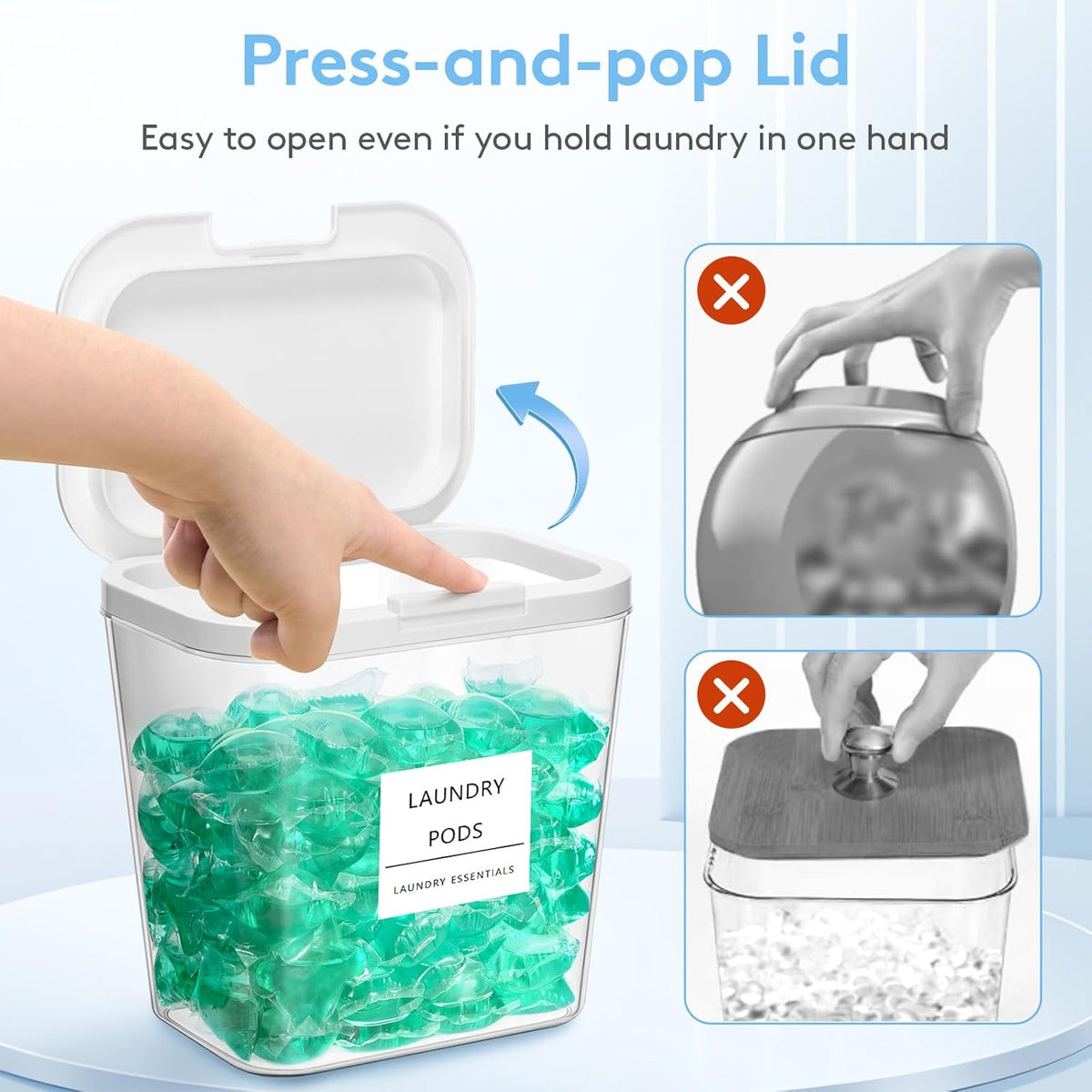 Lifewit Laundry Pods Container with Pop-up Lid, Laundry Room Organization, Dryer Sheet Holder for Washing Powder Scent Booster Beads, 2700 +2000ml/0.72+0.5gal,3 Pcs