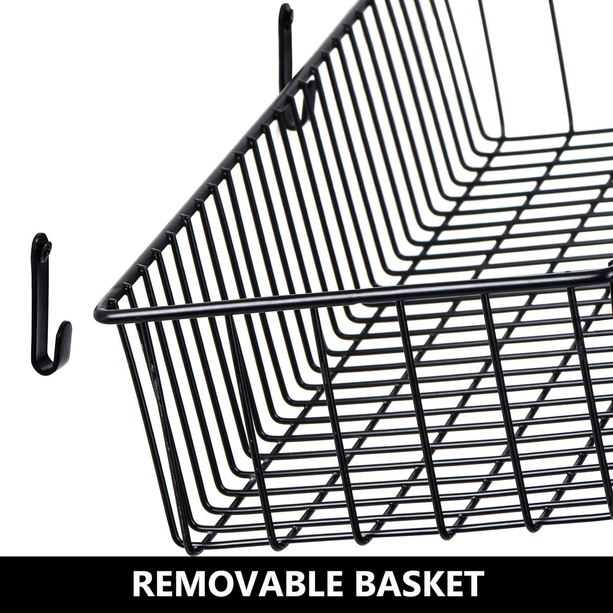 3 Pack Extra Large Wire Basket with Metal Handles, Metal Basket for organizers and storage, Wire Storage Baskets for Pantry, Cabinet, Fridge, Kitchen, Wardrobe, Garage, Bathroom, Black