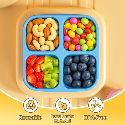 Canfanni 6 Pcs Snack Box Container Set, Reusable 3&4 Compartment Meal Prep Snack Containers for Adults Kids Toddler, BPA-Free Divided Lunchable Container for School, Work and Travel (5 Color)