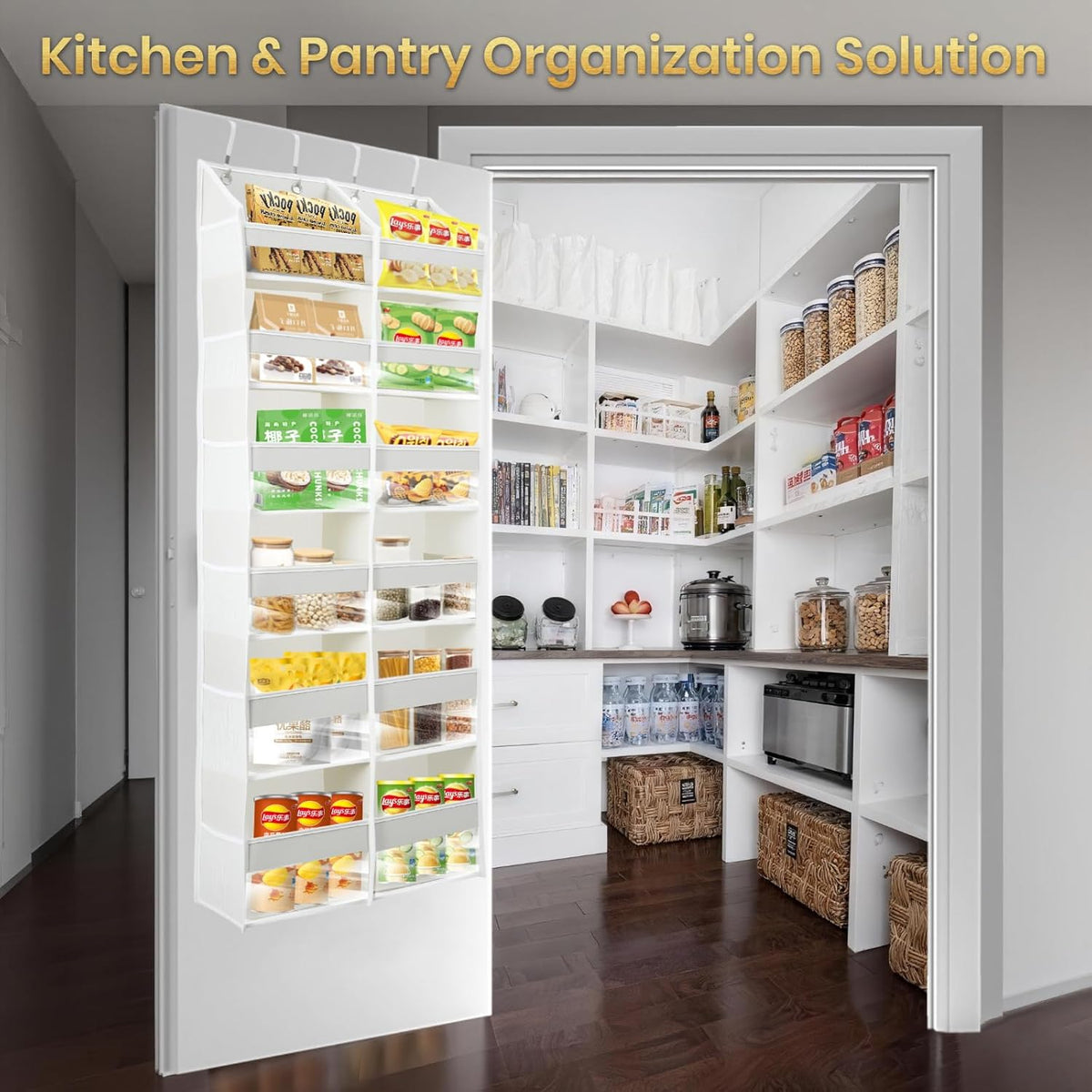 HOMELUX THEORY UPGRADED 6 Tiers Over The Door Organizer Hanging - 100D EXTRA THICK & 50lbs HUGE CAPACITY, 12 Side Mesh Pockets Over The Door Shoe Organizer, Hanging Closet Organizer (Ivory, 1pc)