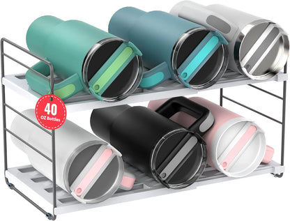 YAN & HIN Expandable Water Bottle Organizer for Cabinet, 3 Tier Tumbler Organizer, Adjustable Bottle Holder, Kitchen Pantry Storage Rack