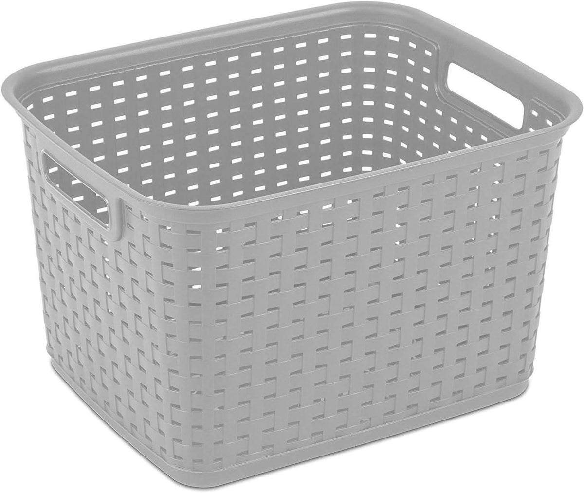 Sterilite Tall Weave Basket, Woven Plastic Storage Baskets for Organization, Cement Gray - Organizing Bin Containers with Handles for Bedroom, Bathroom, Dorm, Laundry Room, and Closet