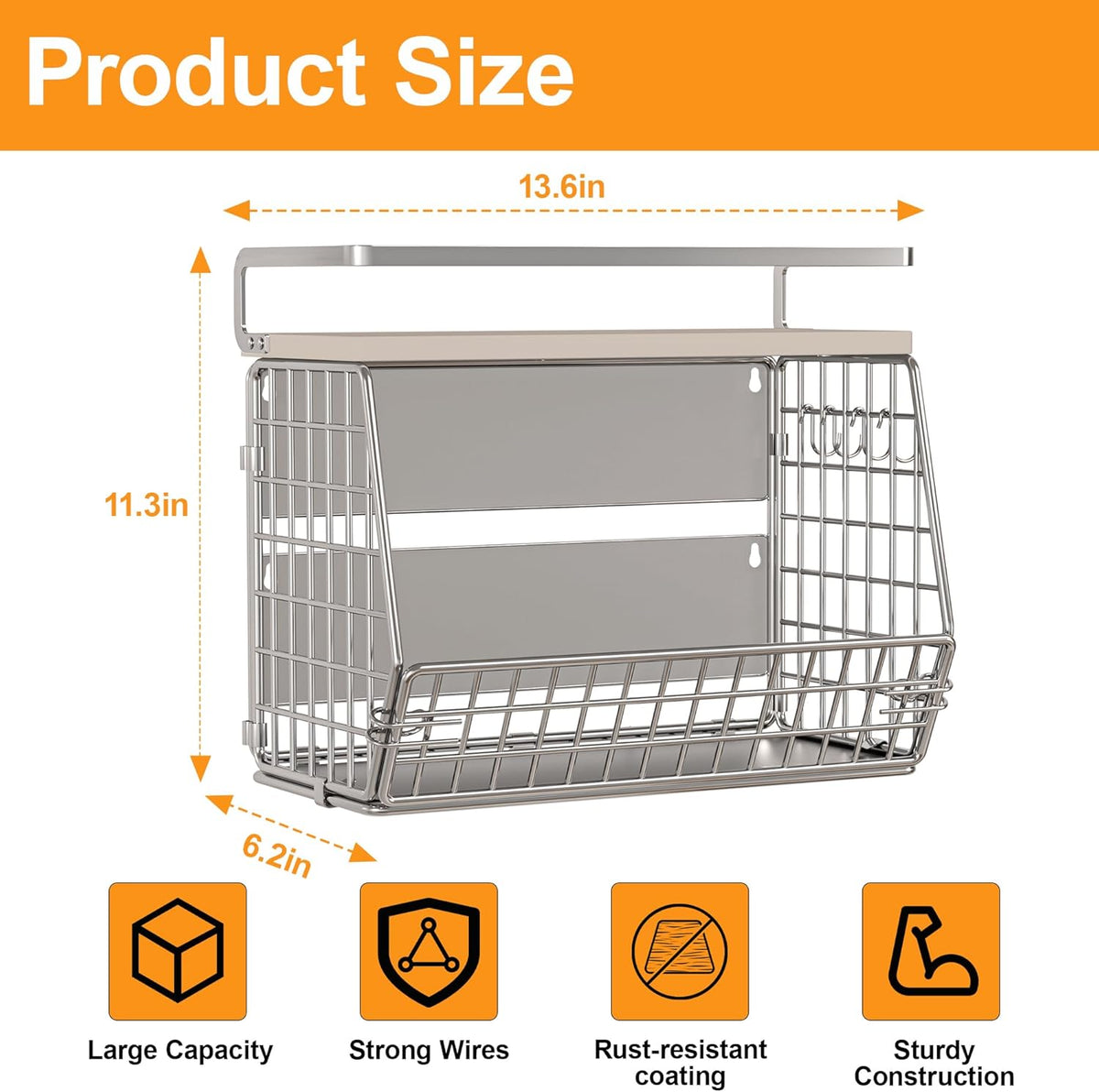 Magnetic Shelf for Fridge,Hanging Wall Basket for Potato Onion Fruit and Vegetable Storage Bins,Large Produce Container Magnetic Spice Rack for Refrigerator Kitchen Counter Pantry,Black